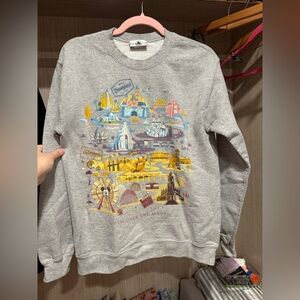 Disney Gray Crewneck Sweater with Colorful Disneyland Graphics